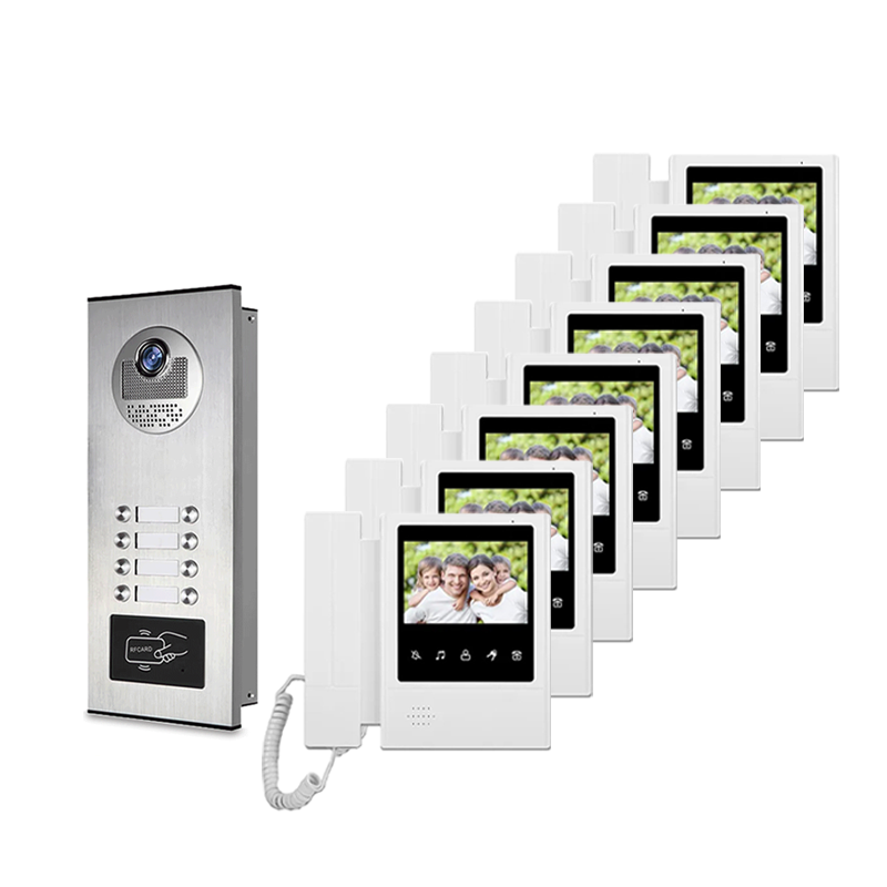 Anjielo 4.3'' Home TFT Wired Video Intercom Doorbell System RFID Camera with 3 Monitor+Exit Button+ Electric Lock + Door Access System