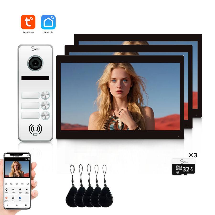 Anjielo Smart Full Touch Screen Anjielo WiFi Video Intercoms - Tuya Smart 7/10 Inch Intercom for Two Doors with 1080p Resolution and 160° Viewing Angle