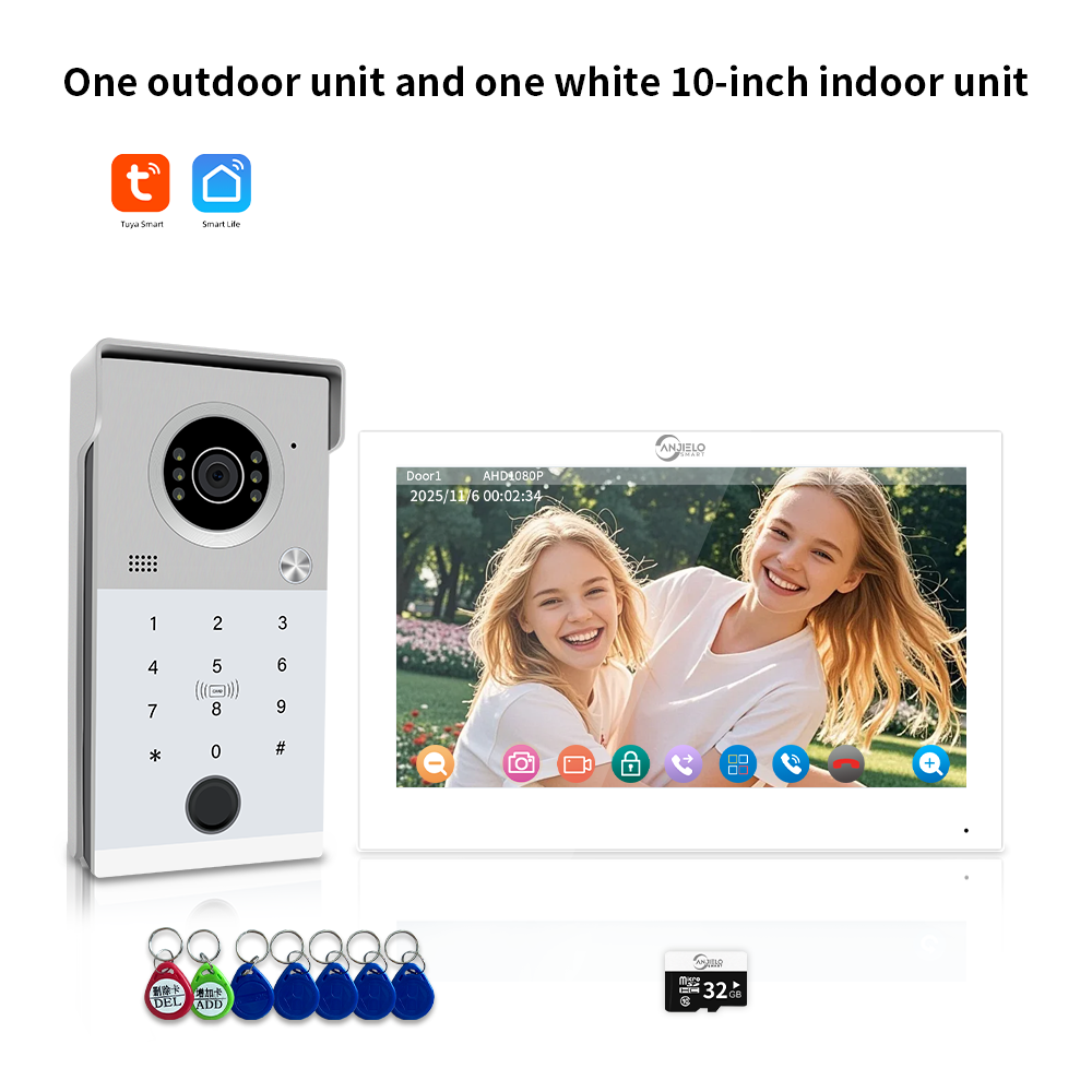 AnjieloSmart 1080P Tuya Smart Video Intercom System Video Doorbell Camera with RFID Card Unlcok Fingerprint and Passcode Unlock for Apartment