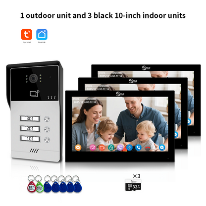AnjieloSmart Newest Series of 4 Wired Tuya Wifi Video Intercom System Video Doorbell Card Unlock Suport 1/2/3/4 Unit for Apartment.