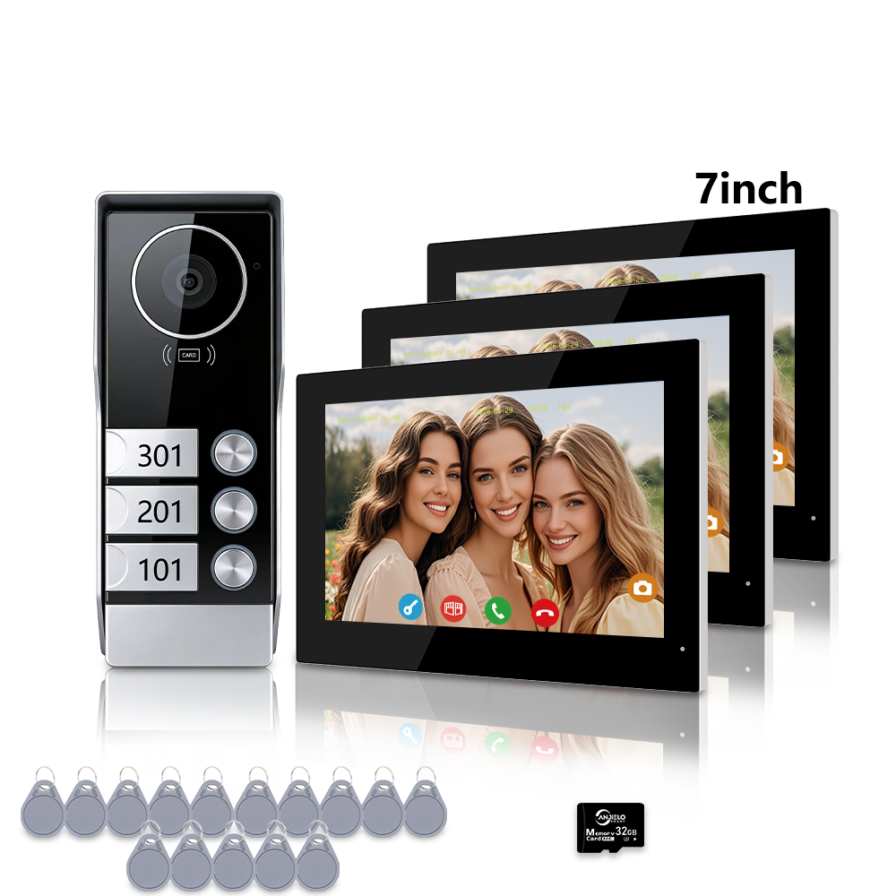 AnjieloSmart Tuya Smart 2-Wire Video Intercom System 7" HD Touch Screen for 2-4 Families