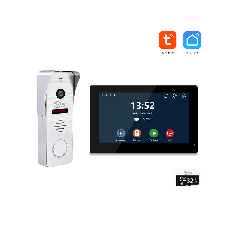 Anjielo Tuya Wifi Intercom Tuya Smart Home Wired Video Doorbell System 1080P Touch Screen 148° Doorbell Camera with Night Vision