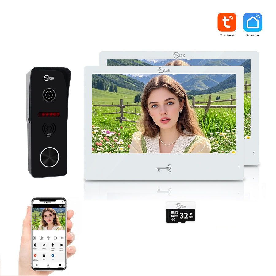 AnjieloSmart Tuya WIFI 10 inch VideoDoorbell Intercom System Access Control Camera Smart Security Device Family Apartment Electric Lock