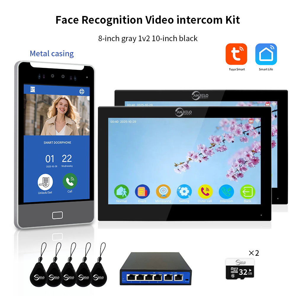 AnjieloSmart Newest Facial Recognition Video Intercom Multi-screen Display  IP AI Terminal For Multi-Apartment