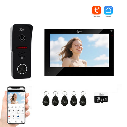 AnjieloSmart 7 Inch Monitor Wifi Smart Home Video Doorbe kit Intercom System with 1080p Monitor Rainproof Doorbell Camera