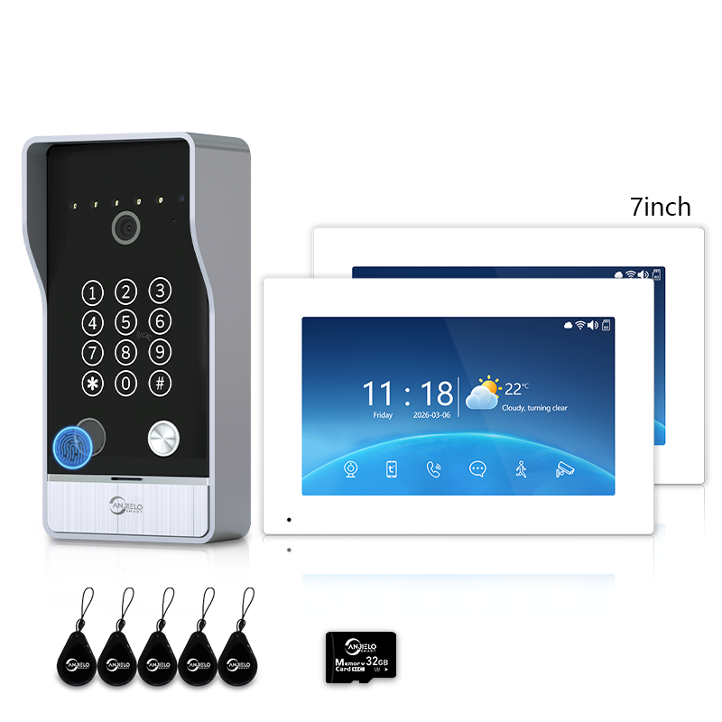 Anjielo 7/10 Inch Tuya 1080P Video Doorphone 4-Wire WiFi Smart Home Intercom System Waterproof Fingerprint Unlock