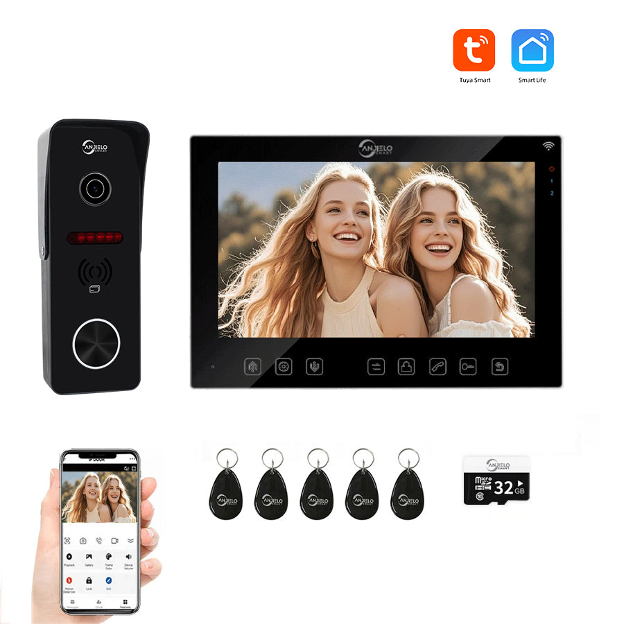 AnjieloSmart Tuya Wifi 7 inch Monitor Video Doorbell Video Door Phone Intercom System Access Control Camera Smart Apartment IC card unlocking