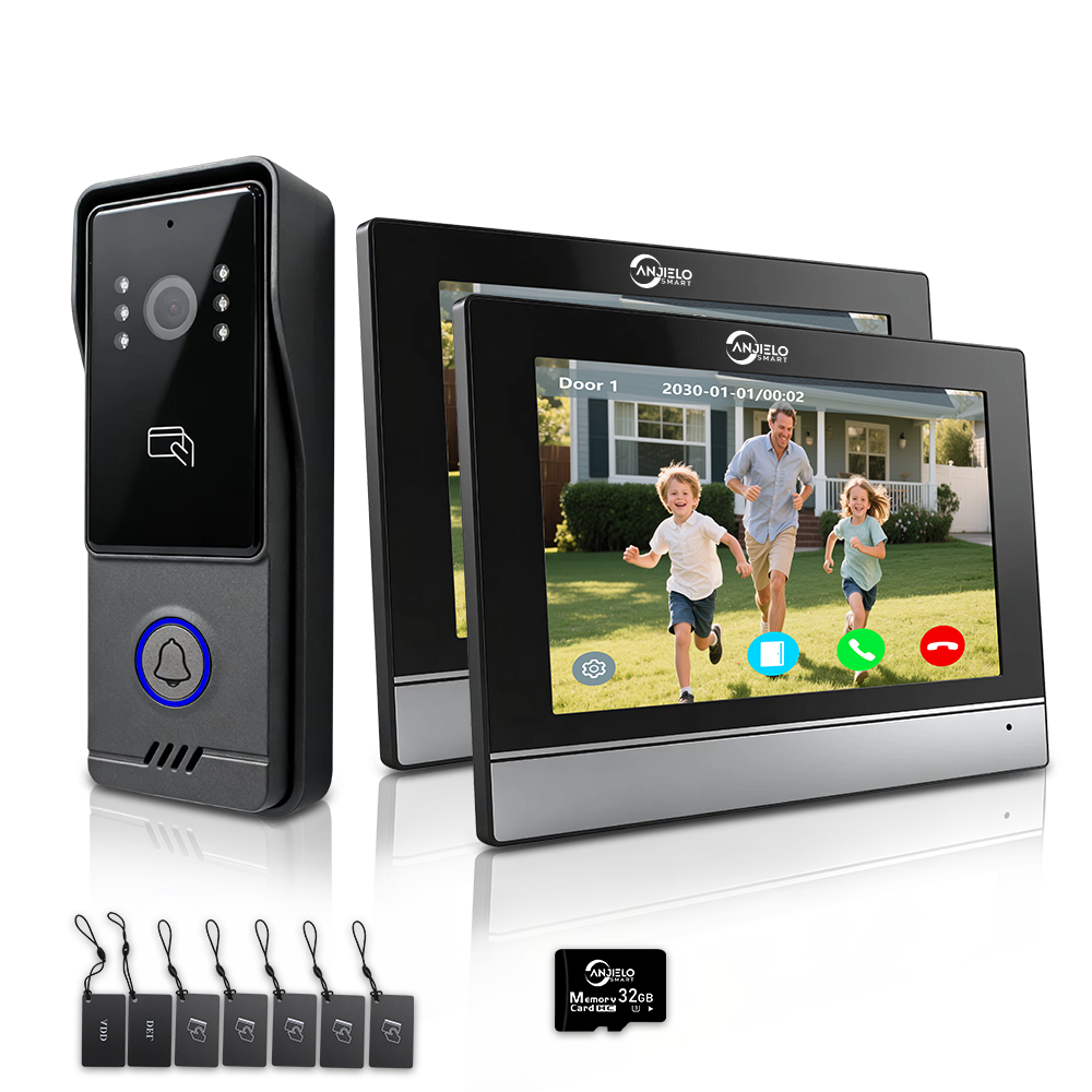 4 Wired Video Doorbell Intercom System Two-way Audio Real Time Monitoring Infrared Night Vision with 1Outdoor + 4 Indoor Units