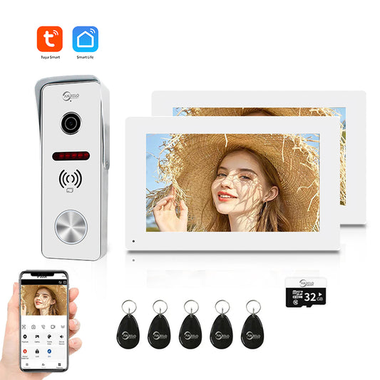 Anjielo Smart 4 Wired Video Doorbell Apartment Intercom 7 inch Touch Monitor 1080P Door Camera TUYA Smart Home Door Phone Kits 3 in 1 Unlock RFID Card for Home Villa,32G