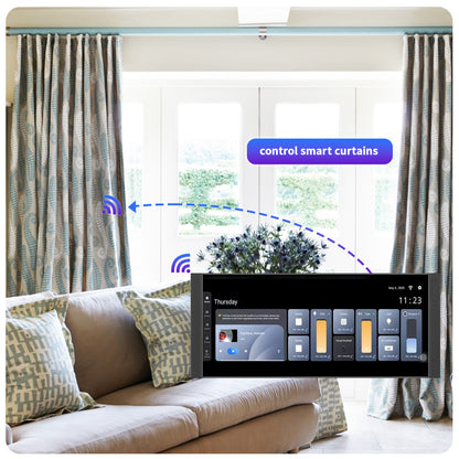 Anjielo 12-inch IPS display with a resolution of 1920*720, a smart home control screen for home scene linkage and remote automatic control by mobile phone.