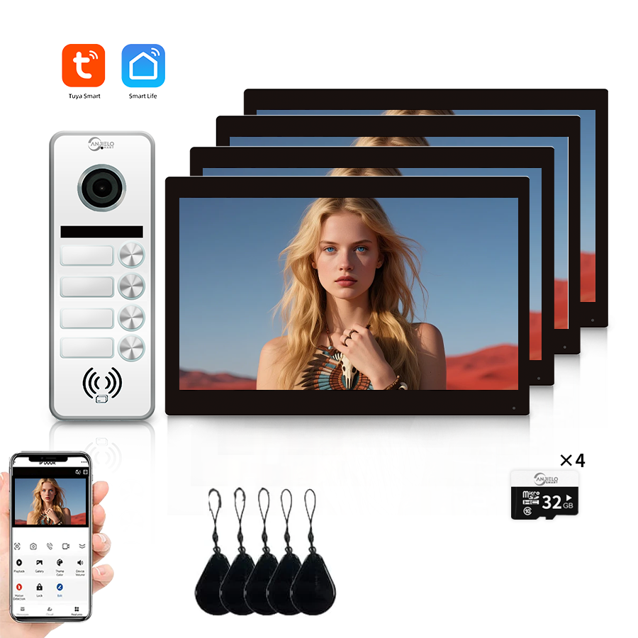 Anjielo Smart Full Touch Screen Anjielo WiFi Video Intercoms - Tuya Smart 7/10 Inch Intercom for Two Doors with 1080p Resolution and 160° Viewing Angle