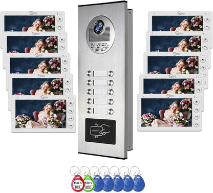 Anjielo Video Apartment Intercom System, 7 inch Monitor Wired Video Door Phone Kit,Indoor Outdoor Video Doorbell