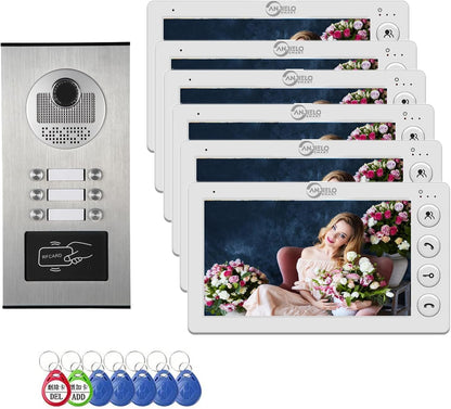 Anjielo Video Apartment Intercom System, 7 inch Monitor Wired Video Door Phone Kit,Indoor Outdoor Video Doorbell