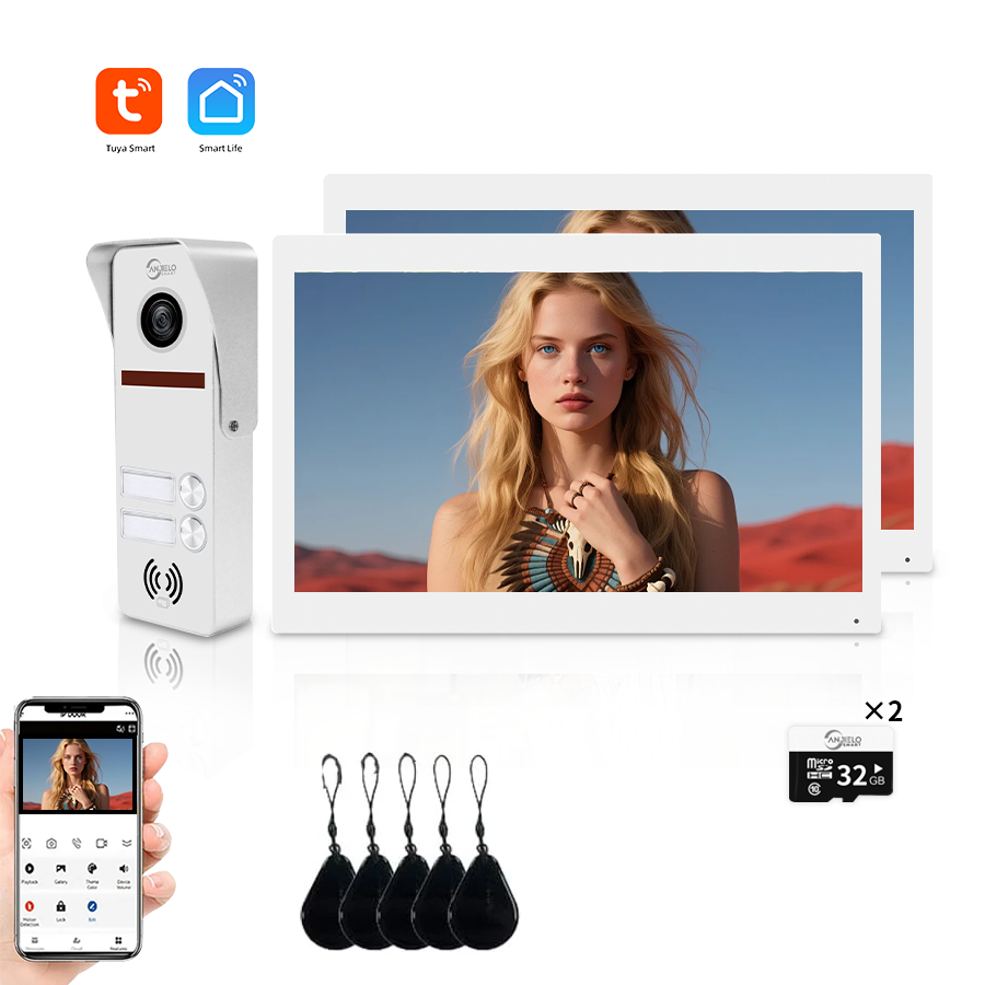 Anjielo Smart Full Touch Screen Anjielo WiFi Video Intercoms - Tuya Smart 7/10 Inch Intercom for Two Doors with 1080p Resolution and 160° Viewing Angle