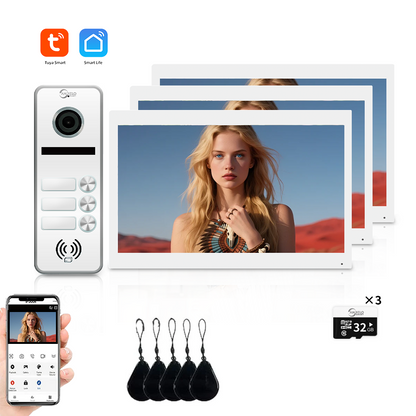 Anjielo Smart Full Touch Screen Anjielo WiFi Video Intercoms - Tuya Smart 7/10 Inch Intercom for Two Doors with 1080p Resolution and 160° Viewing Angle