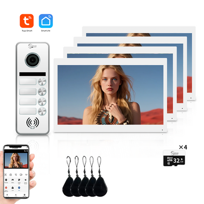 Anjielo Smart Full Touch Screen Anjielo WiFi Video Intercoms - Tuya Smart 7/10 Inch Intercom for Two Doors with 1080p Resolution and 160° Viewing Angle