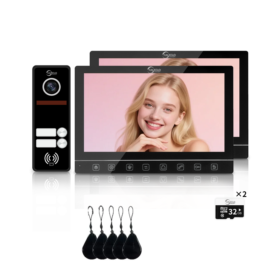 AnjieloSmart 7-Inch Smart Touchscreen Video Door Phone with 1080P HD Camera & Night Vision - 2-Door Intercom System for Homes, Villas and Apartments