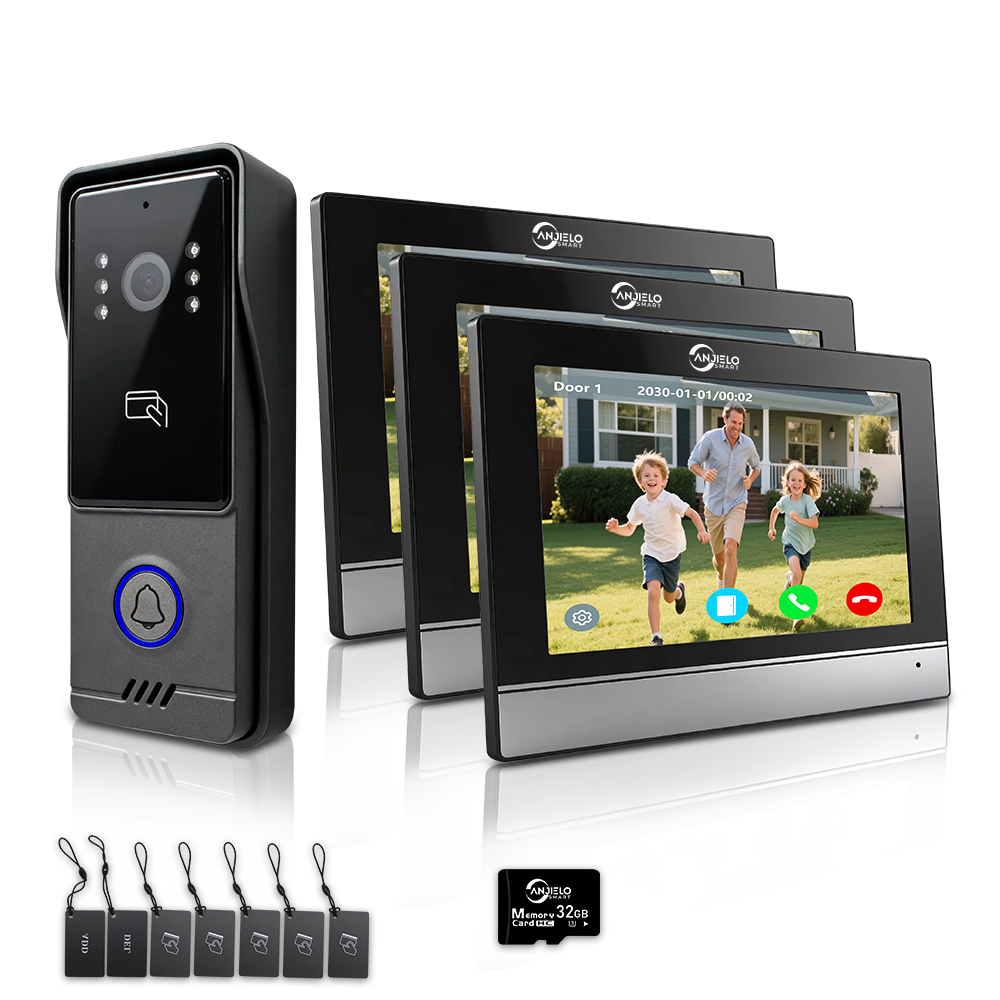4 Wired Video Doorbell Intercom System Two-way Audio Real Time Monitoring Infrared Night Vision with 1Outdoor + 4 Indoor Units