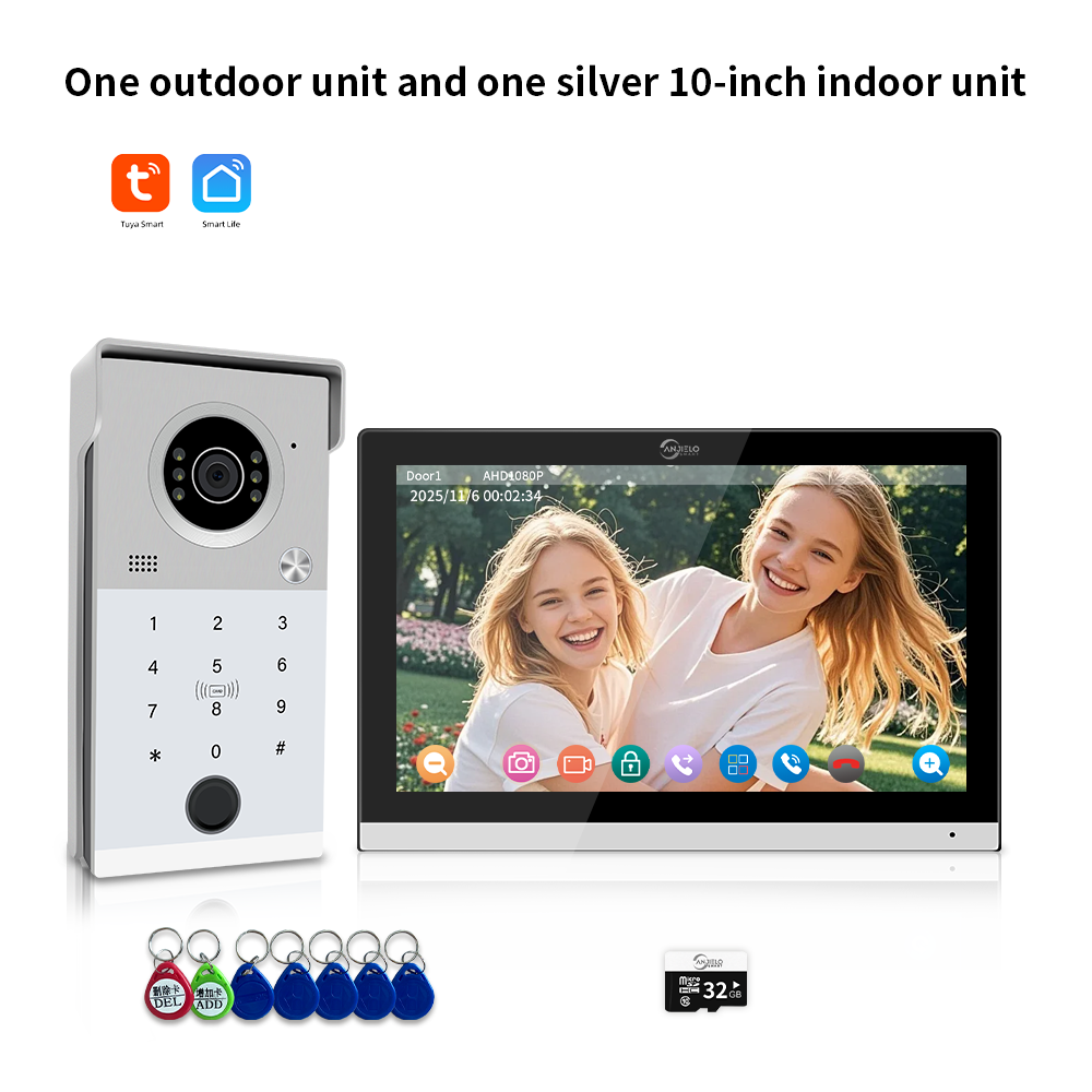 AnjieloSmart 1080P Tuya Smart Video Intercom System Video Doorbell Camera with RFID Card Unlcok Fingerprint and Passcode Unlock for Apartment