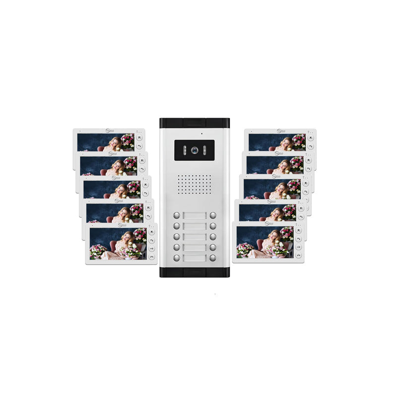 AnjieloSmart 4 Wired Video Intercom 7 Inch Monitor Video Door Intercom for2/3/4/5/6/8/10/12 Multi-Units Video Doorbell for ID Card to Unlock