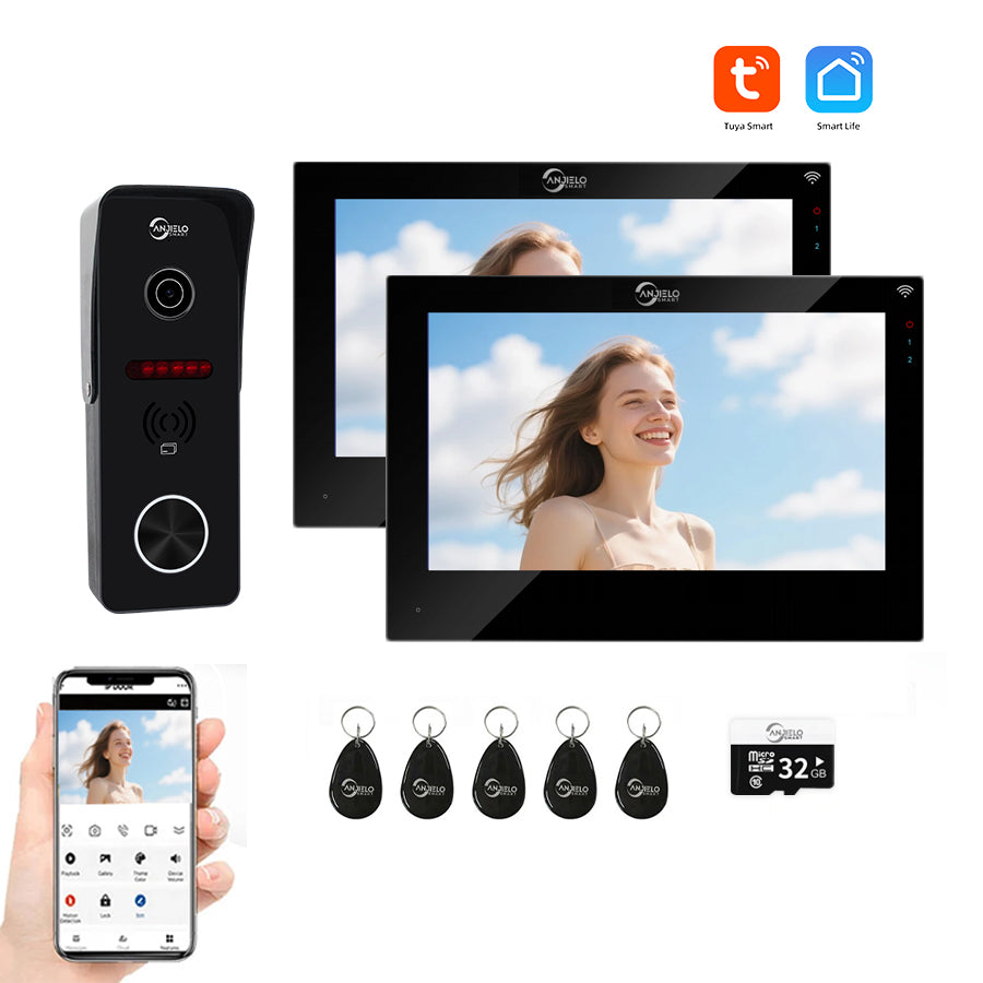 AnjieloSmart 7 Inch Monitor Wifi Smart Home Video Doorbe kit Intercom System with 1080p Monitor Rainproof Doorbell Camera