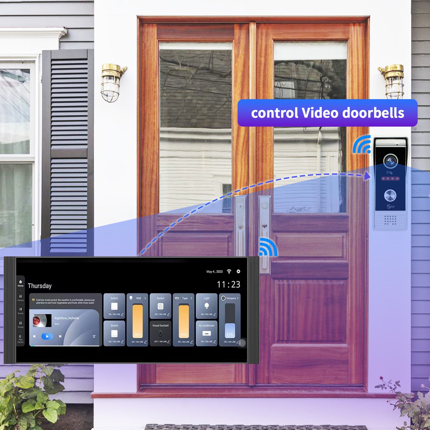 Anjielo 12-inch IPS display with a resolution of 1920*720, a smart home control screen for home scene linkage and remote automatic control by mobile phone.
