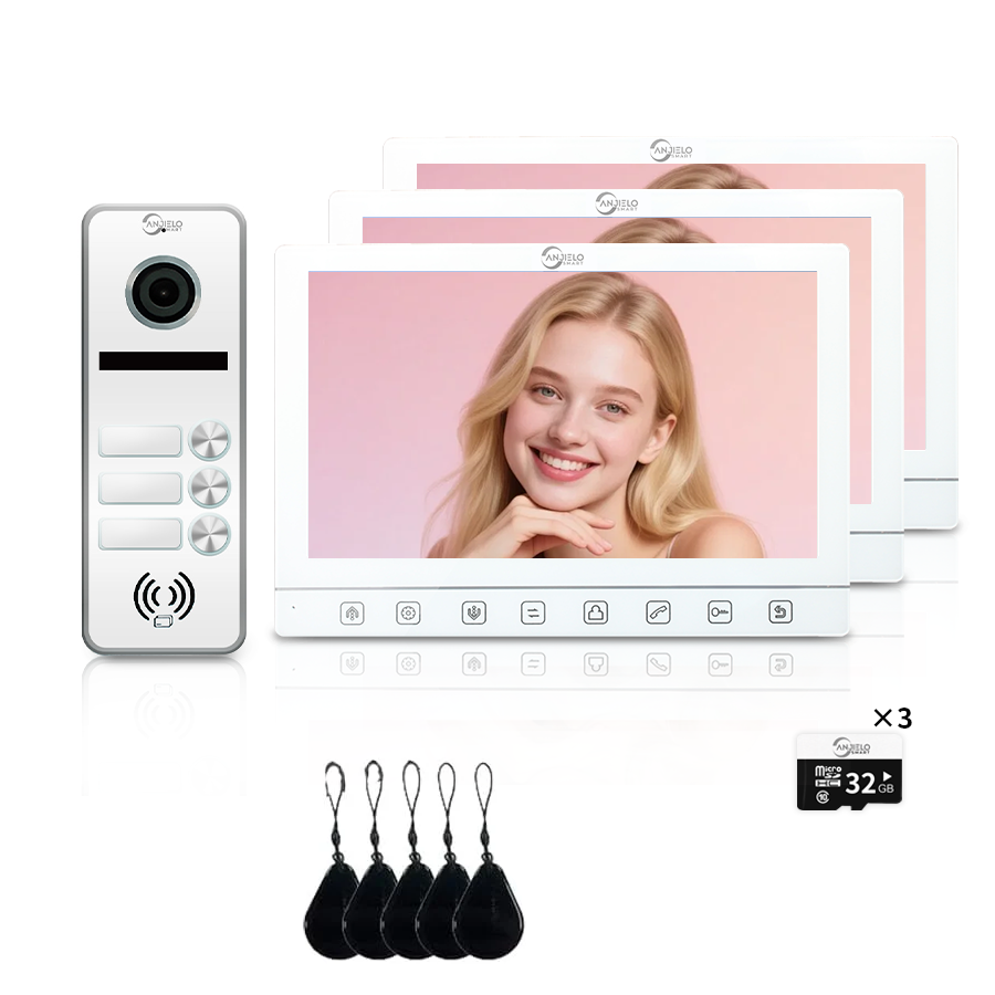 AnjieloSmart 7-Inch Smart Touchscreen Video Door Phone with 1080P HD Camera & Night Vision - 2-Door Intercom System for Homes, Villas and Apartments