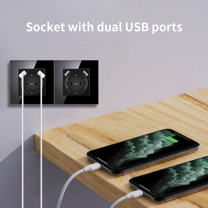 AnjieloSmart European Wall Socket with Dual USB: Compatible with German & French Standards, 16A Power Outlet