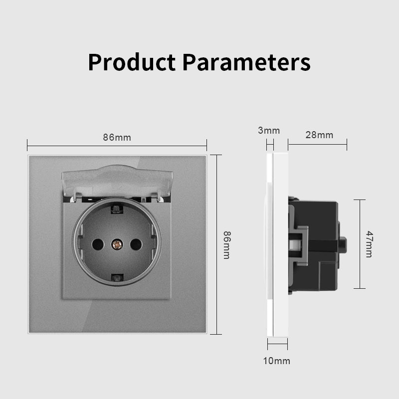 AnjieloSmart 86-type European standard German-style waterproof switch and socket, 16A power outlet, with tempered glass panel, suitable for kitchens and bathrooms.