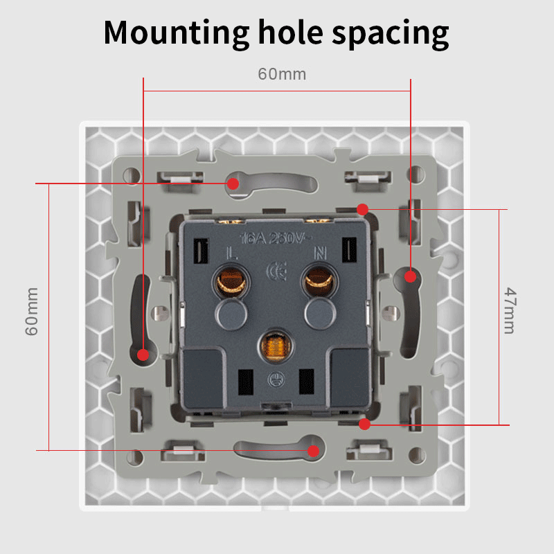 AnjieloSmart 86-type European standard German-style waterproof switch and socket, 16A power outlet, with tempered glass panel, suitable for kitchens and bathrooms.