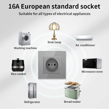 AnjieloSmart European Standard 86 Type French Style Wall Socket 16A Tempered Glass Panel European Standard