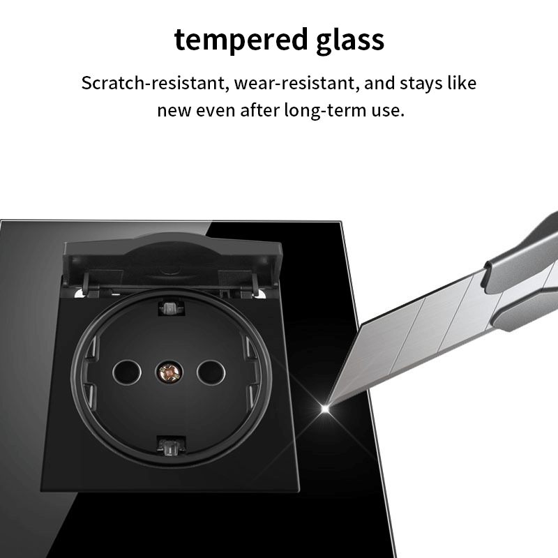 AnjieloSmart 86-type European standard German-style waterproof switch and socket, 16A power outlet, with tempered glass panel, suitable for kitchens and bathrooms.