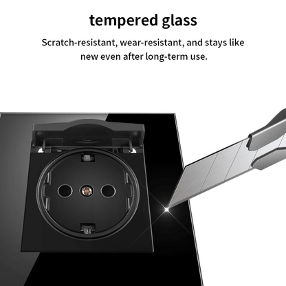 AnjieloSmart 86-type European standard German-style waterproof switch and socket, 16A power outlet, with tempered glass panel, suitable for kitchens and bathrooms.