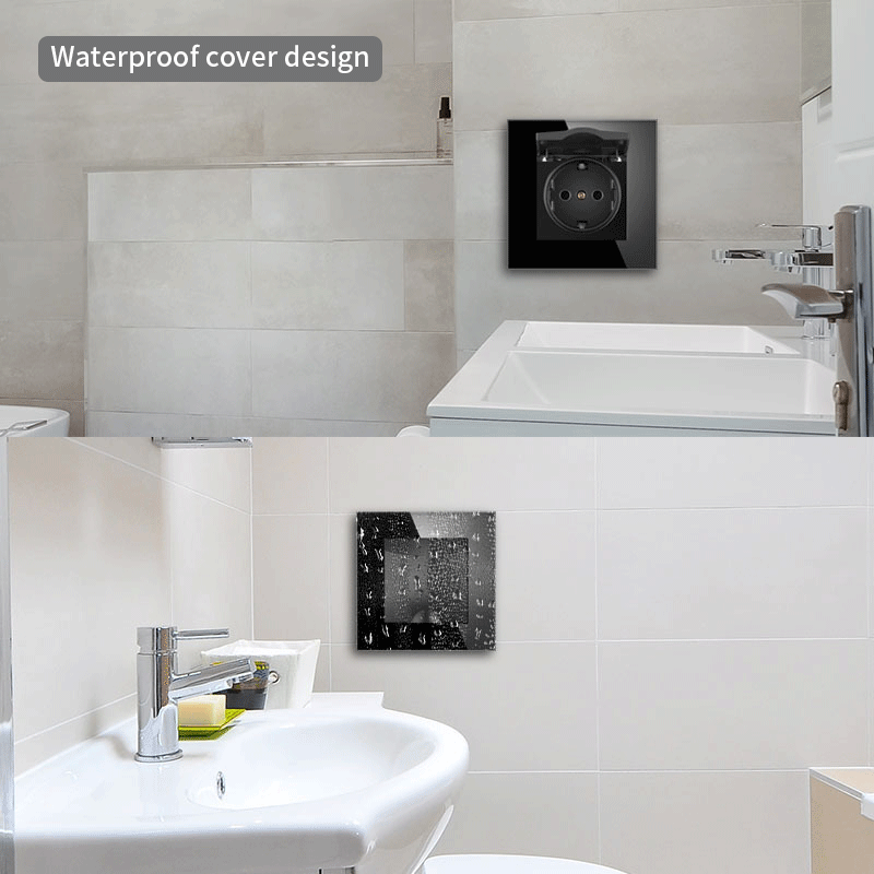 AnjieloSmart 86-type European standard German-style waterproof switch and socket, 16A power outlet, with tempered glass panel, suitable for kitchens and bathrooms.