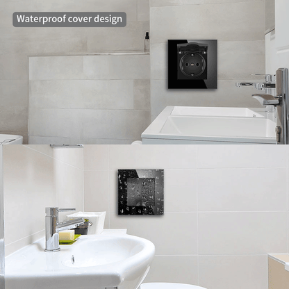 AnjieloSmart 86-type European standard German-style waterproof switch and socket, 16A power outlet, with tempered glass panel, suitable for kitchens and bathrooms.