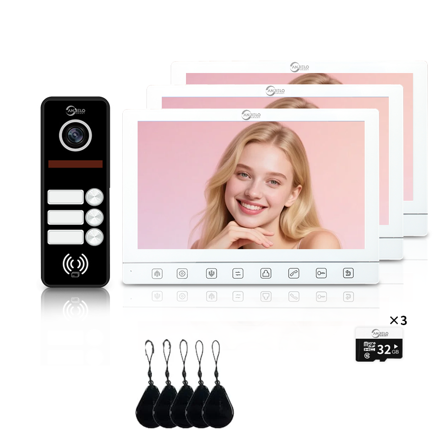 AnjieloSmart 7-Inch Smart Touchscreen Video Door Phone with 1080P HD Camera & Night Vision - 2-Door Intercom System for Homes, Villas and Apartments