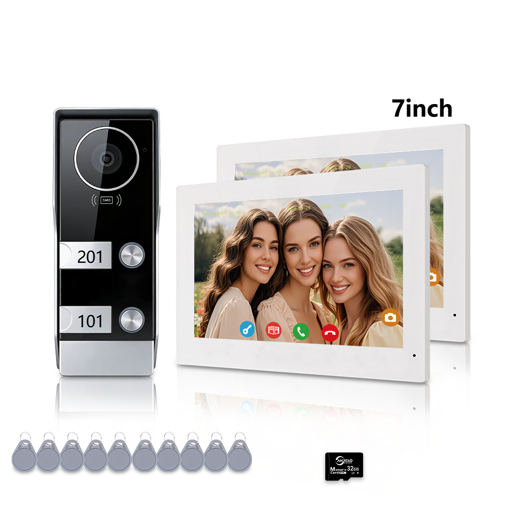 AnjieloSmart Tuya Smart 2-Wire Video Intercom System 7" HD Touch Screen for 2-4 Families