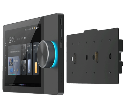 Anjielo 8-inch multi-functional central control host with knob control and dual 86 base units for home-wide automatic control.