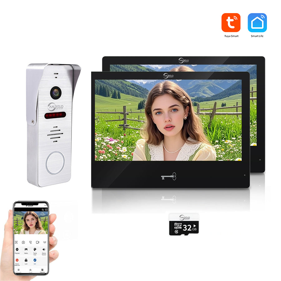 AnjieloSmart Tuya 10 Inch Touch Screen Indoor Surveillance 1080P 160° Wide Angle Doorbell Camera Video Intercom System for Villa