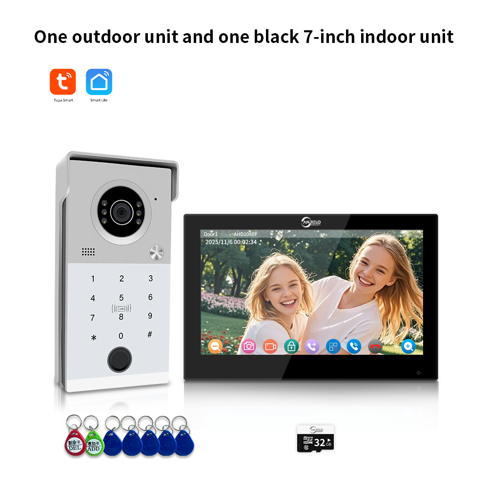 AnjieloSmart 1080P Tuya Smart Video Intercom System Video Doorbell Camera with RFID Card Unlcok Fingerprint and Passcode Unlock for Apartment