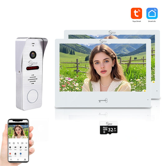 AnjieloSmart Tuya 10 Inch Touch Screen Indoor Surveillance 1080P 160° Wide Angle Doorbell Camera Video Intercom System for Villa