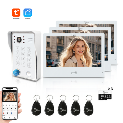 AnjieloSmart WiFi Tuya Video Door Phone Apartment Intercom System Wired Touch Screen Monitor with 1080P HD Doorbell Camera,Supporting 5 in 1 Unlcking,Motion Detecting Tuya for Home Villa