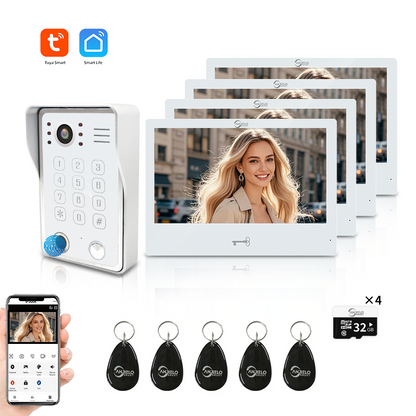 AnjieloSmart WiFi Tuya Video Door Phone Apartment Intercom System Wired Touch Screen Monitor with 1080P HD Doorbell Camera,Supporting 5 in 1 Unlcking,Motion Detecting Tuya for Home Villa