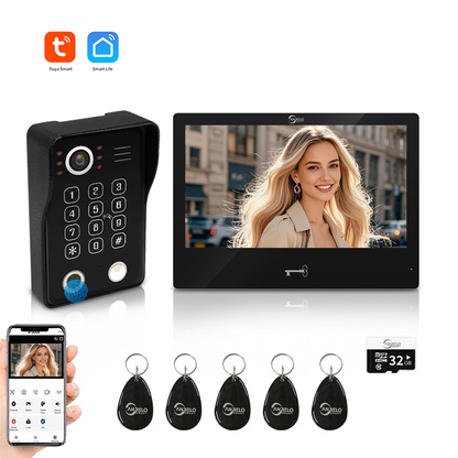 AnjieloSmart WiFi Tuya Video Door Phone Apartment Intercom System Wired Touch Screen Monitor with 1080P HD Doorbell Camera,Supporting 5 in 1 Unlcking,Motion Detecting Tuya for Home Villa