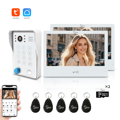 AnjieloSmart WiFi Tuya Video Door Phone Apartment Intercom System Wired Touch Screen Monitor with 1080P HD Doorbell Camera,Supporting 5 in 1 Unlcking,Motion Detecting Tuya for Home Villa