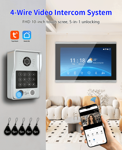 Anjielo Latest 4 wire Video Intercom System Video Doorbell Photo Frame 5 in 1 unlocking MotionDetection with Infrared Night Vision Intercom System for Apartment Home Villa