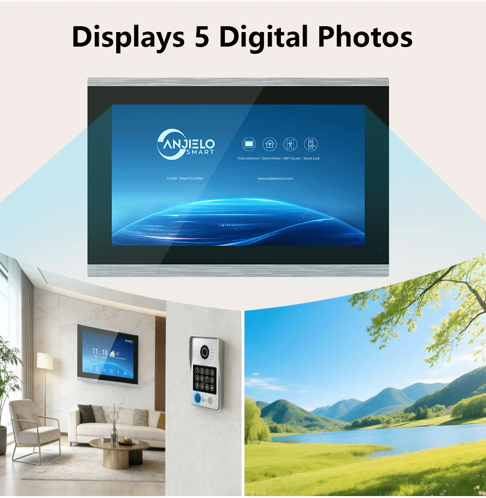 Anjielo Latest 4 wire Video Intercom System Video Doorbell Photo Frame 5 in 1 unlocking MotionDetection with Infrared Night Vision Intercom System for Apartment Home Villa