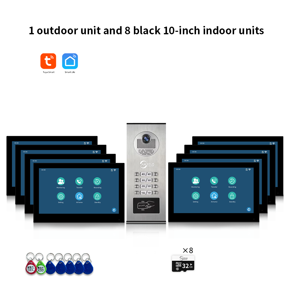 AnjieloSmart Newest Building Video Intercom System Tuya Wifi 1080P with 7/10 Inch Monitor for Multi Apartment