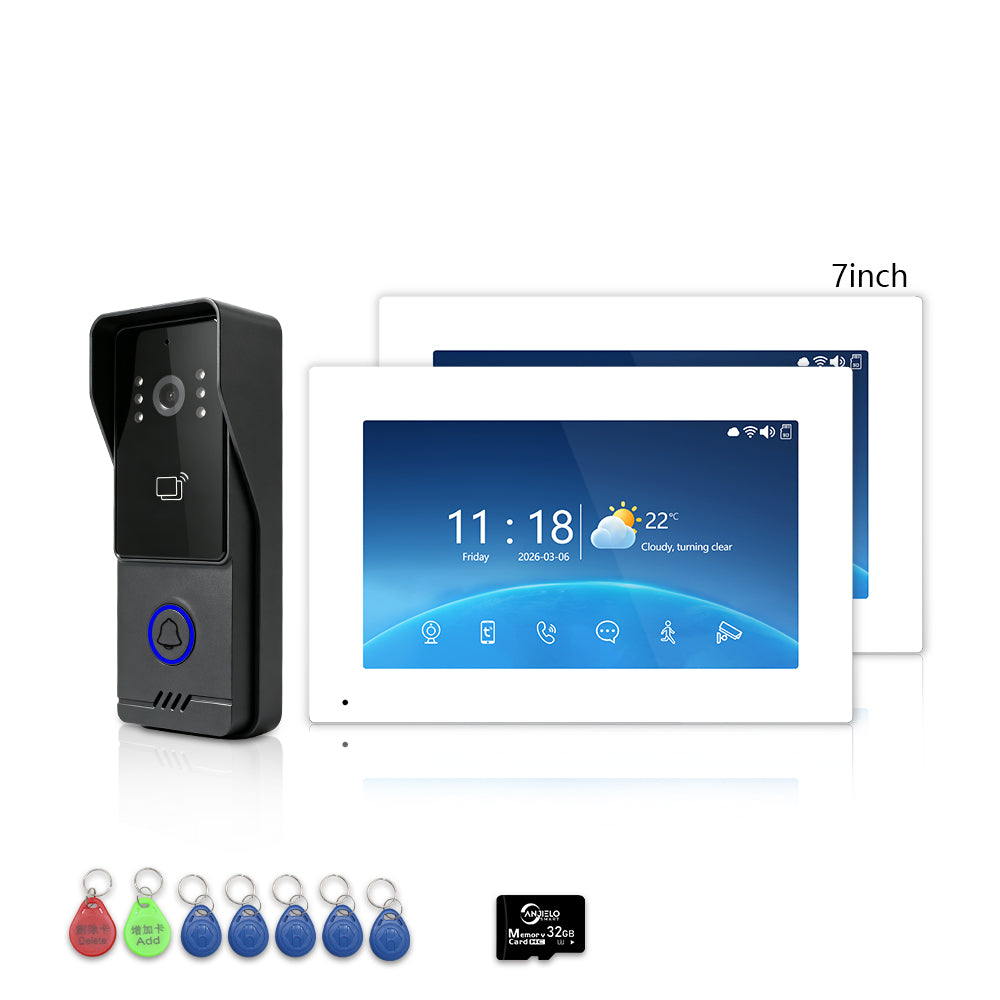 Anjielo 4-Wire Video Intercom | 7/10" Touch Screen Tuya Video Doorbell, IP65, RFID Remote Unlock, Night Vision Motion Detection