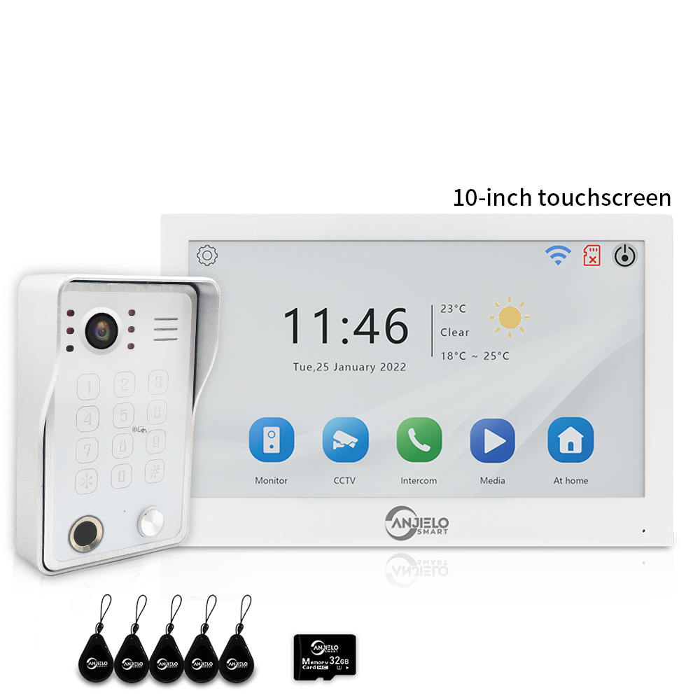 Anjielo 7/10 Inch 4-Wire WiFi Video Intercom System with 5-in-1 Unlock Fingerprint RFID Password App for Home Apartment